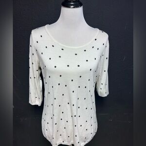 Emily Daniels White and Black Polka Dot lightweight Crewneck SweaterSize PXL